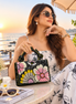 Elara floral bag: black beaded handbag with pink and yellow flower embroidery