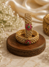 Antique gold bangles with pink & green floral stones, wide lattice cuff