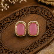 Ishira crystal stud earrings with rose pink rectangular stones