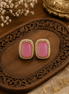 Ishira crystal stud earrings with rose pink rectangular stones