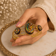 Mira Royal cuff bracelet with gold-tone bangle and multicolor oval enamel center