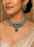 Turquoise beaded floral choker with center drop and matching dangle earrings