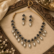 Teal and gold necklace set with teardrop stones and matching drop earrings