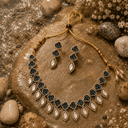 Gold cord teal and gold necklace with matching drop earrings