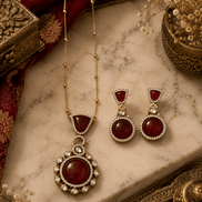 Wine pendant necklace set with round centerpiece and matching drop earrings