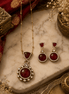 Wine pendant necklace set with round centerpiece and matching drop earrings