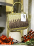 Gold crystal mini bag with top handle and beaded shimmer finish
