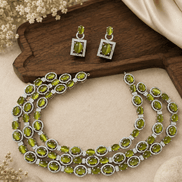 Olive green layered stone necklace with matching stud earrings