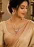 Gold-tone necklace set with pink enamel pendant and matching drop earrings