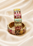 Kundan enamel bangle set, gold with red, green, yellow kundan detailing
