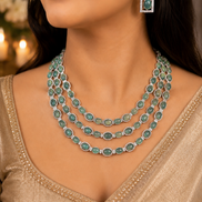 Mint green layered necklace with matching drop earrings
