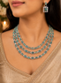 Mint green layered necklace with matching drop earrings
