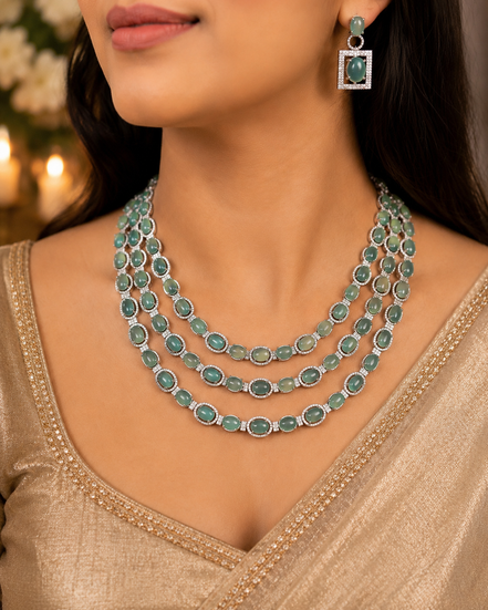 Mint green layered necklace with matching drop earrings